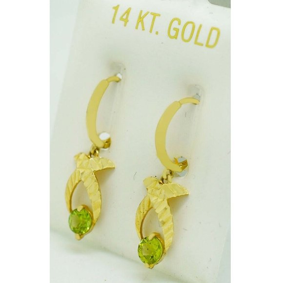 Genuine 0.86 Cts Peridot Dangling Earring 14k Yellow Gold - Picture 1 of 3